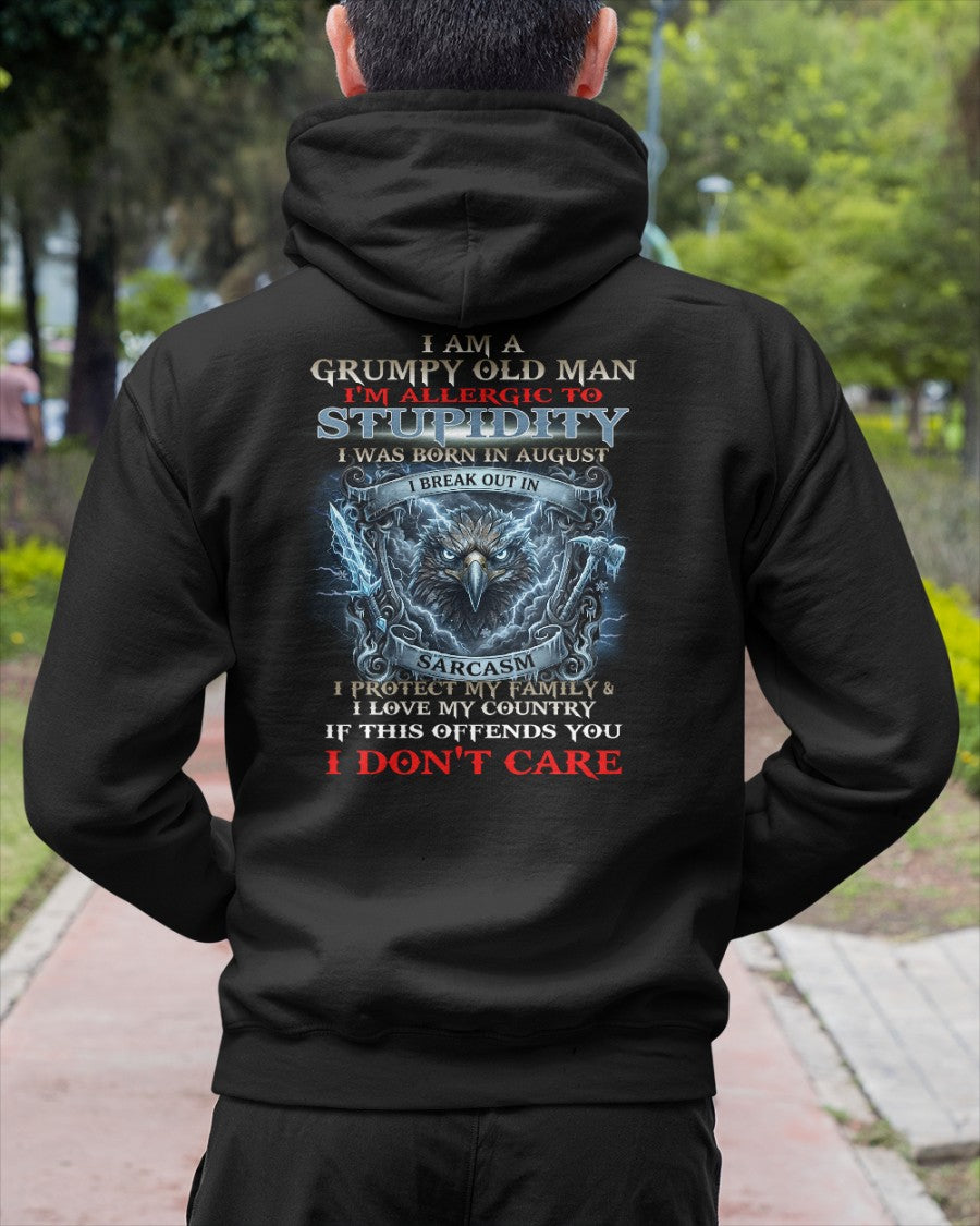 Grumpy Old August Man Shirt - I'm Allergic To Stupidity Funny Sarcasm Tee (SKU2604-226-08) - SUN08
