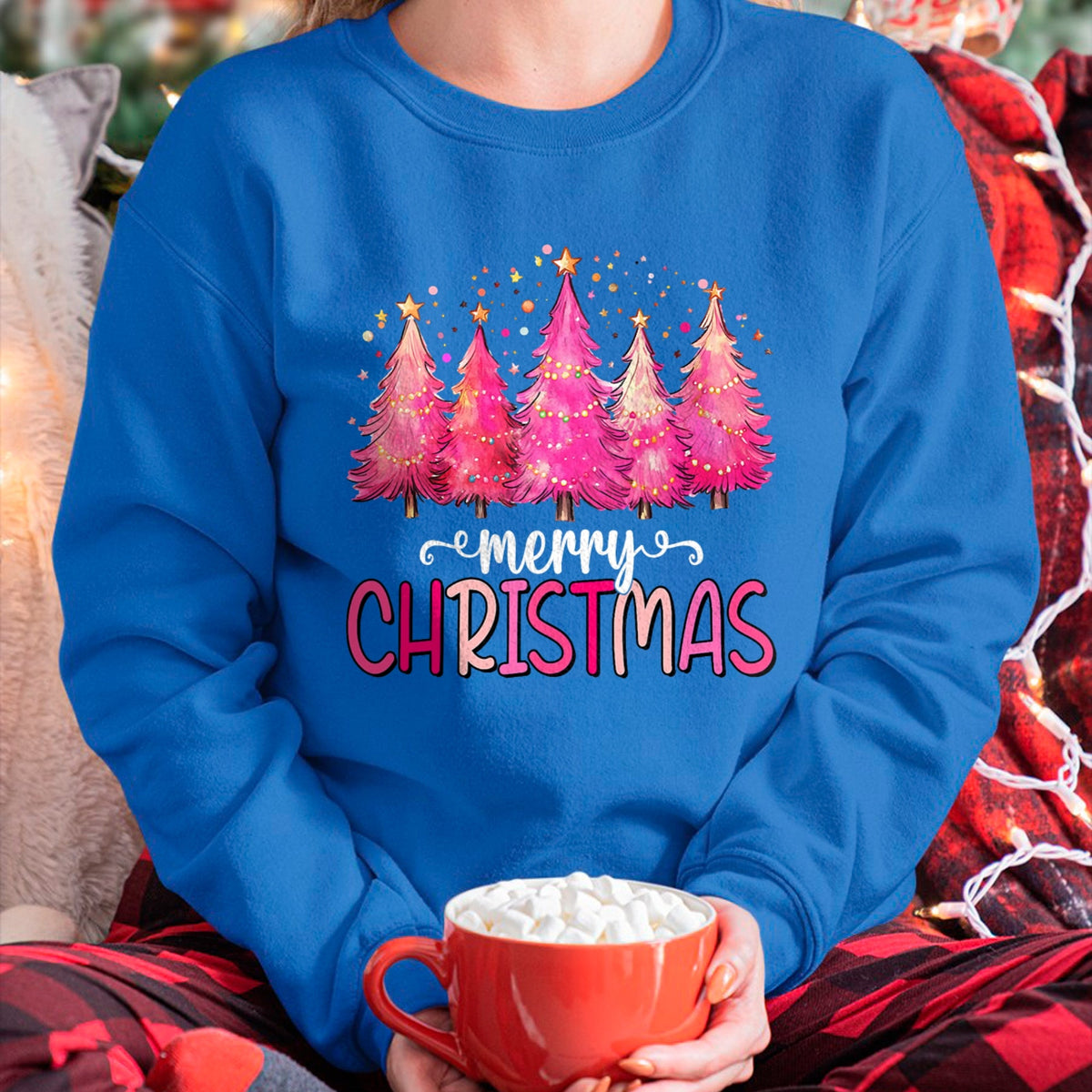 Merry and Bright Pink Christmas Tree Pink Christmas Tree T-Shirt (SKU-MRCM-12) FMA