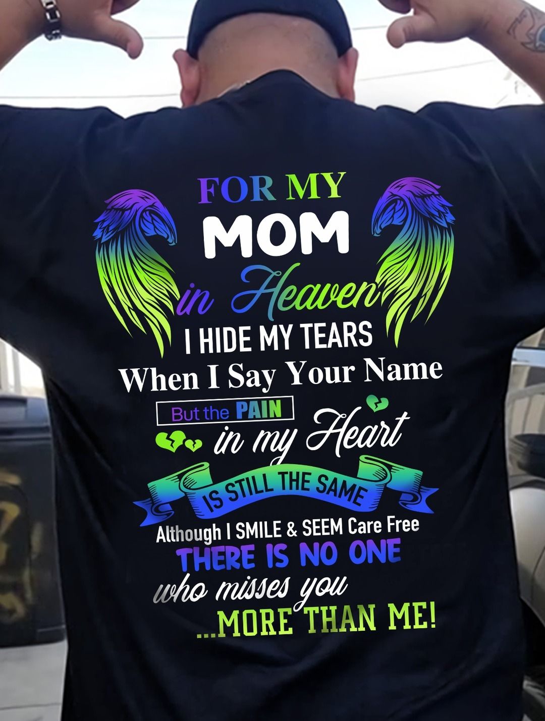 Personalized Memorial T-Shirt for Mom in Heaven - In Loving Memory Shirt, Miss You Mom Gift (SKUMOM) SUN00