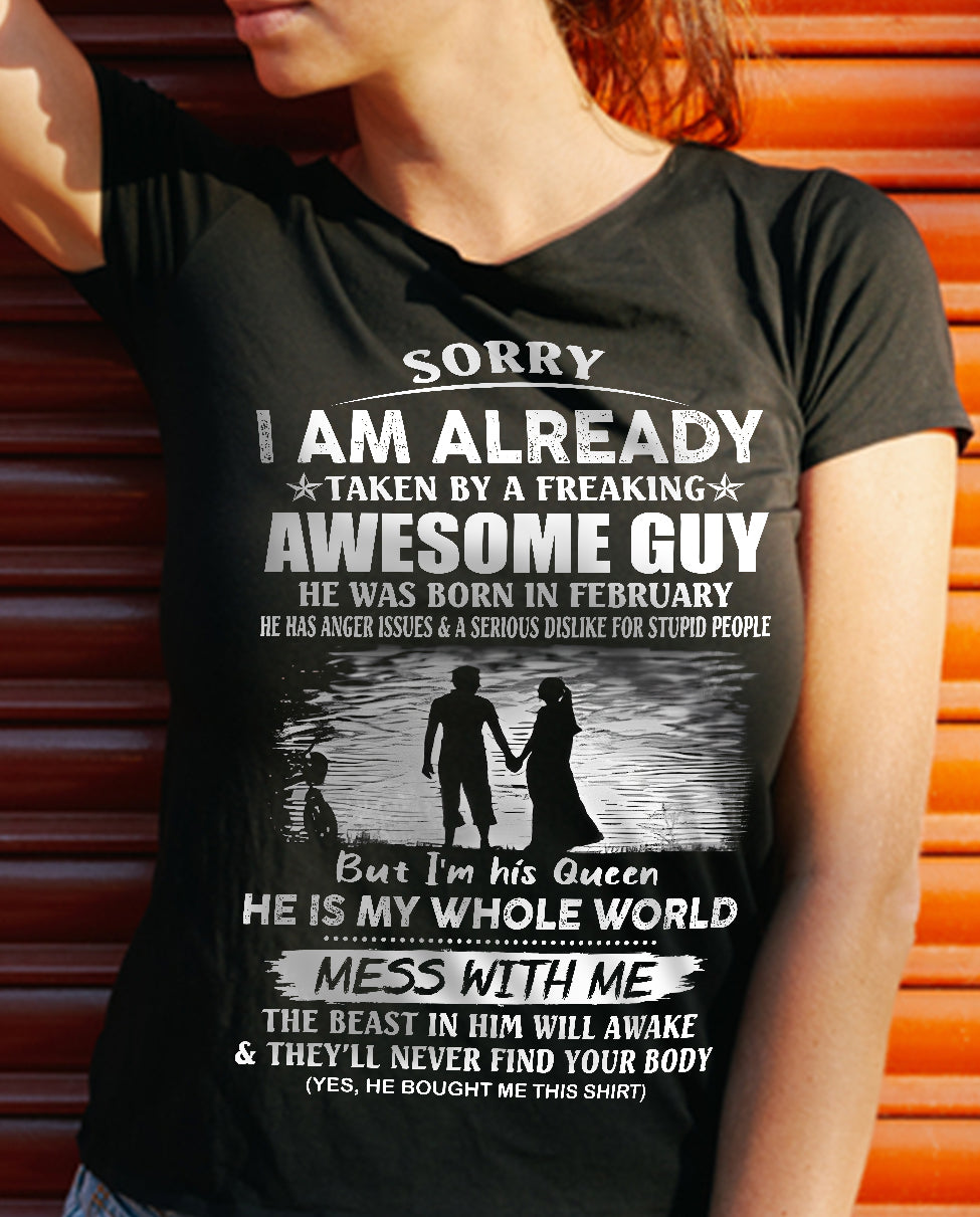 February - Funny Gift T-Shirt for Girlfriend or Wife - Anniversary, Birthday & Holiday Present from Boyfriend or Husband (SKU11-50-02) - SUN02