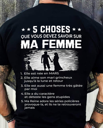 Mars - T-shirt humoristique pour mari - Cadeau Saint-Valentin, anniversaire, fête et occasions spéciales, offert par son épouse - (SKU26T-01308-03) SUN03