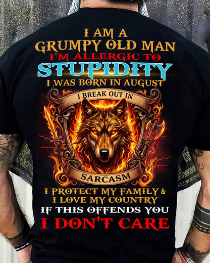 Grumpy Old August Man Shirt - I'm Allergic To Stupidity Funny Sarcasm Tee (SKU2604-228-08) - SUN08
