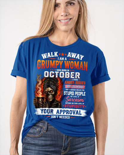 I Am A Grumpy Woman Born In October - Funny Sarcastic Women's Shirt (SKU2608-153-10) SUN10
