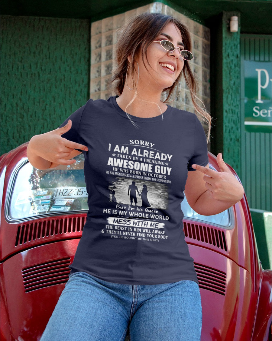 October - Funny Gift T-Shirt for Girlfriend or Wife - Anniversary, Birthday & Holiday Present from Boyfriend or Husband (SKU11-50-10) - SUN10