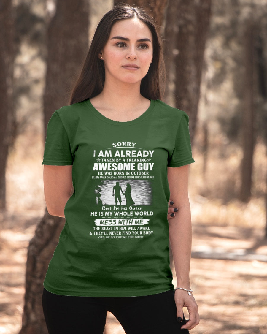 October - Funny Gift T-Shirt for Girlfriend or Wife - Anniversary, Birthday & Holiday Present from Boyfriend or Husband (SKU11-50-10) - SUN10