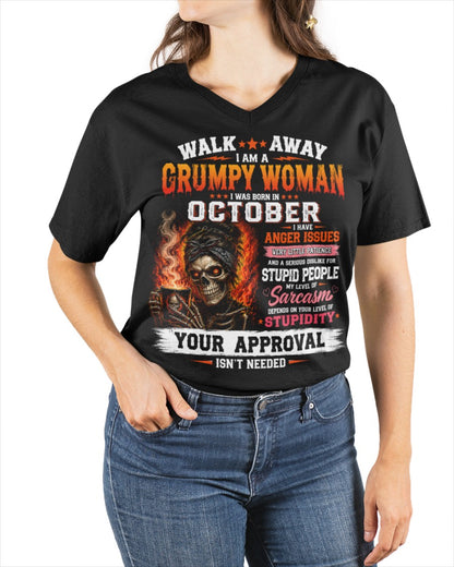 I Am A Grumpy Woman Born In October - Funny Sarcastic Women's Shirt (SKU2608-153-10) SUN10