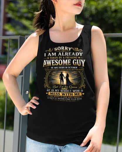 Awesome Guy Born In October - Funny Gift T-Shirt for Girlfriend or Wife - Anniversary, Birthday & Holiday Present from Boyfriend or Husband (SKU2607-285-10) - SUN10