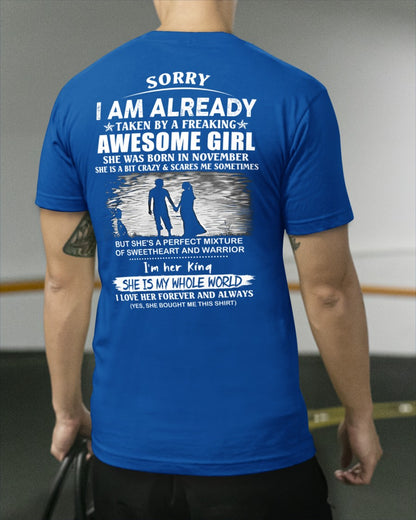 November - Funny Boyfriend, Husband T-Shirt - Perfect Gift from Girlfriend, Wife for Anniversary or Birthday (SKU11-08-11)