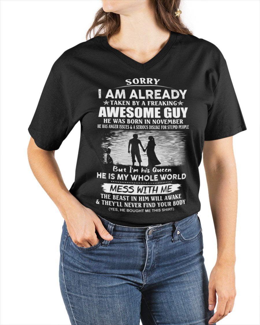 November - Funny Gift T-Shirt for Girlfriend or Wife - Anniversary, Birthday & Holiday Present from Boyfriend or Husband (SKU11-50-11) - SUN11