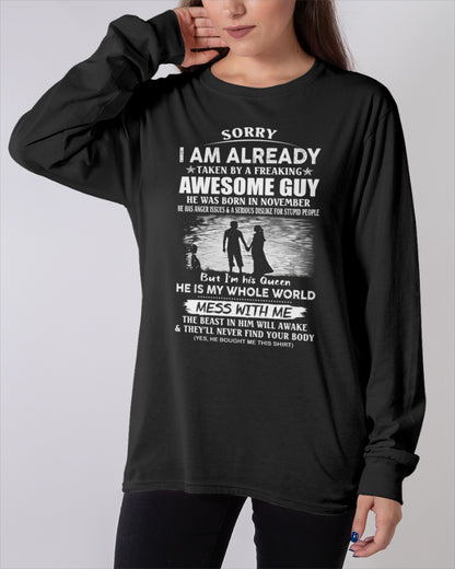 November - Funny Gift T-Shirt for Girlfriend or Wife - Anniversary, Birthday & Holiday Present from Boyfriend or Husband (SKU11-50-11) - SUN11