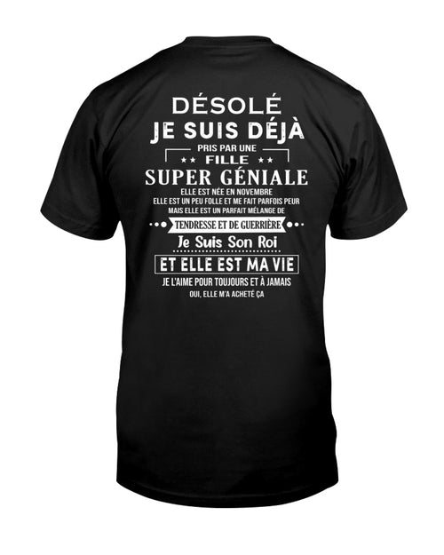 Désolé les filles, je suis déjà pris - Ma copine est folle et adorable - Cadeau spécial pour votre petit ami ou mari - (SKU04-111-11) - SUN11