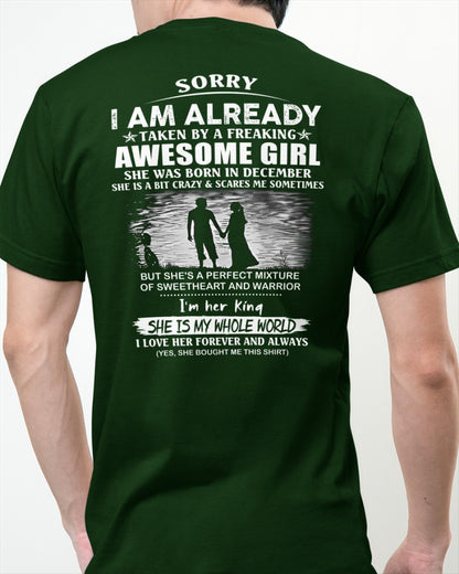 December - Funny Boyfriend, Husband T-Shirt - Perfect Gift from Girlfriend, Wife for Anniversary or Birthday (SKU11-08-12)