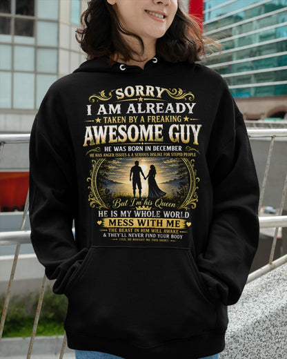 Awesome Guy Born In December - Funny Gift T-Shirt for Girlfriend or Wife - Anniversary, Birthday & Holiday Present from Boyfriend or Husband (SKU2607-285-12) - SUN12