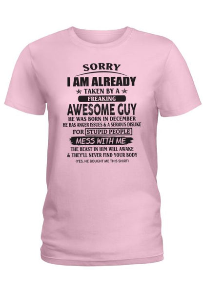 December - Awesome guy - The special gift for your girlfriend, wife - (SORRY-GUYS-12) - SUN12