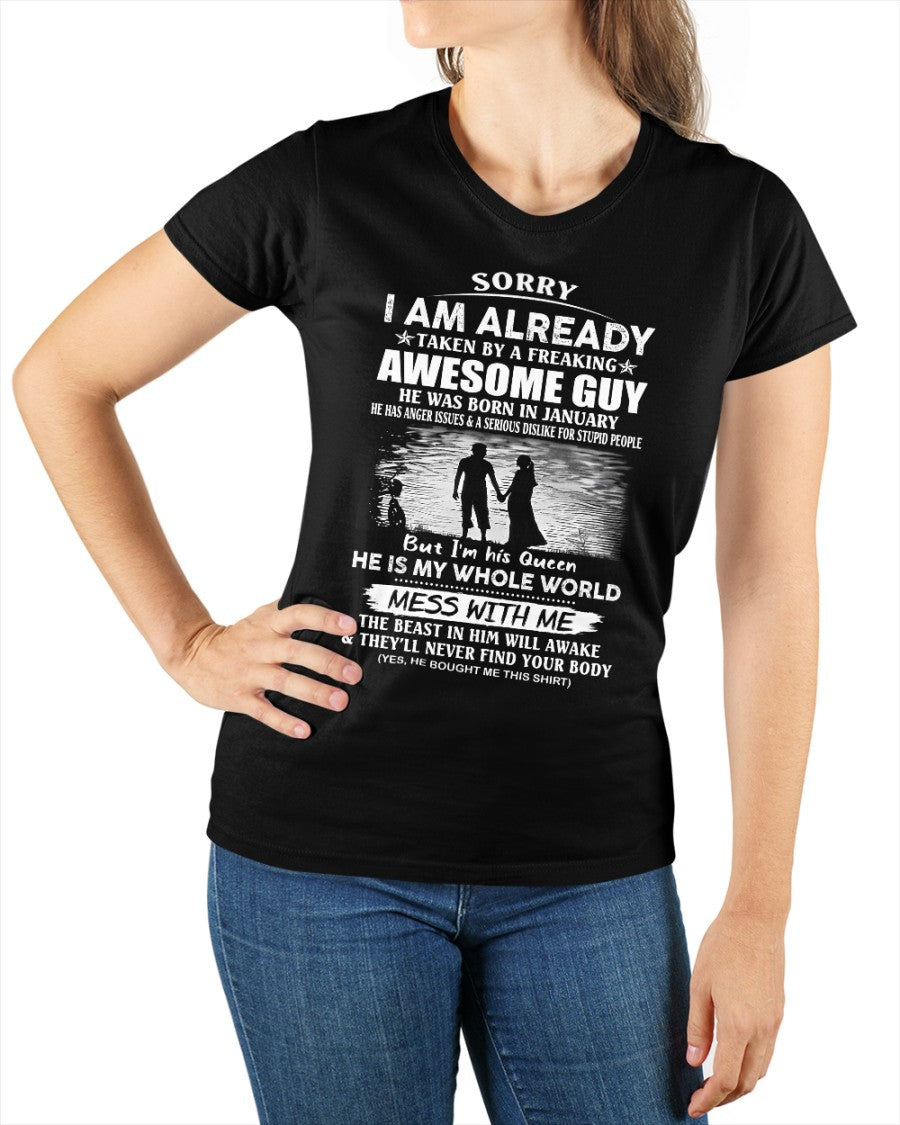 January - Funny Gift T-Shirt for Girlfriend or Wife - Anniversary, Birthday & Holiday Present from Boyfriend or Husband (SKU11-50-01) - SUN01
