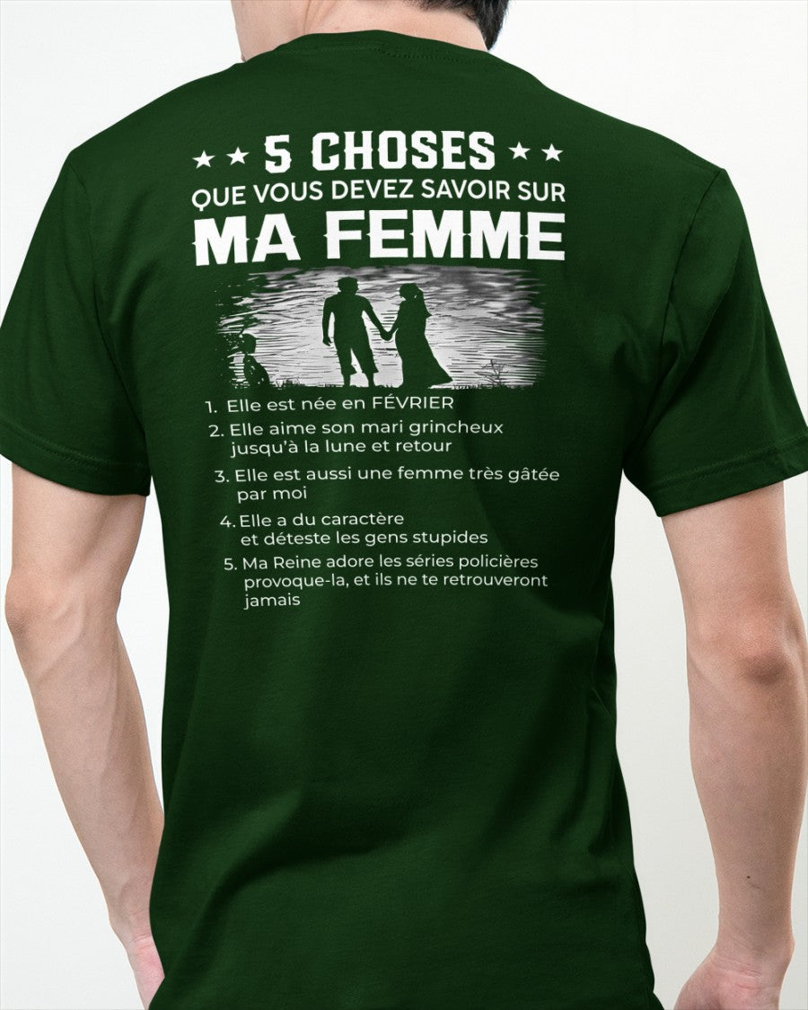 Février - T-shirt humoristique pour mari - Cadeau Saint-Valentin, anniversaire, fête et occasions spéciales, offert par son épouse - (SKU26T-01308-02) SUN02