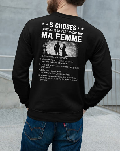 Février - T-shirt humoristique pour mari - Cadeau Saint-Valentin, anniversaire, fête et occasions spéciales, offert par son épouse - (SKU26T-01308-02) SUN02