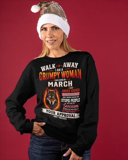 I Am A Grumpy Woman Born In March Wolf Graphic Tee - Funny Sarcastic Women's Shirt (SKU2607-311-03) SUN03