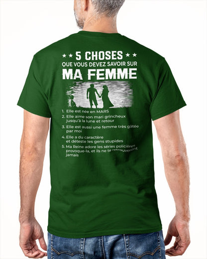 Mars - T-shirt humoristique pour mari - Cadeau Saint-Valentin, anniversaire, fête et occasions spéciales, offert par son épouse - (SKU26T-01308-03) SUN03