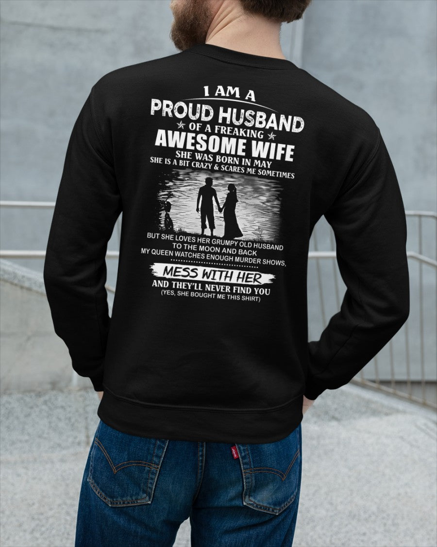 May - I'm a Proud Husband of a Freaking awesome Wife - A Perfect Gift from Wife for Anniversary, Birthday, and Valentine’s Day (SKU26T-01298-05) - SUN05