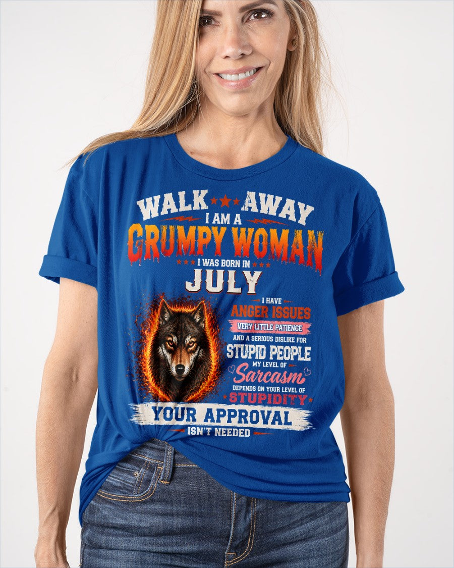 Grumpy Woman Shirt - I Am A Grumpy Woman Born In July Wolf Graphic Tee - Funny Sarcastic Women's Shirt (SKU2607-311-07) SUN07