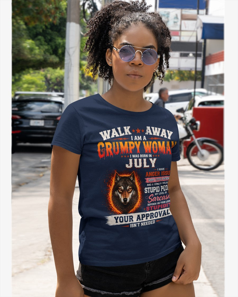 Grumpy Woman Shirt - I Am A Grumpy Woman Born In July Wolf Graphic Tee - Funny Sarcastic Women's Shirt (SKU2607-311-07) SUN07