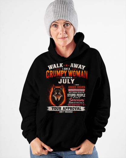 Grumpy Woman Shirt - I Am A Grumpy Woman Born In July Wolf Graphic Tee - Funny Sarcastic Women's Shirt (SKU2607-311-07) SUN07