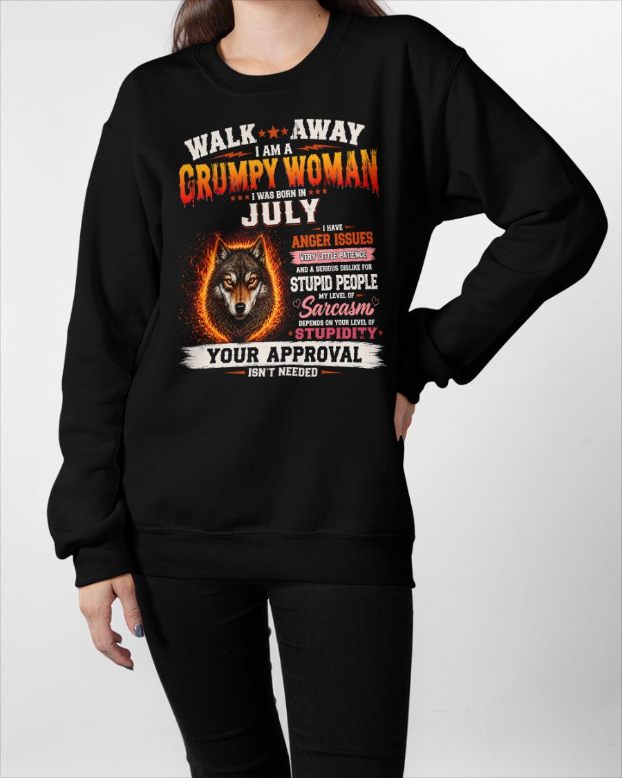 Grumpy Woman Shirt - I Am A Grumpy Woman Born In July Wolf Graphic Tee - Funny Sarcastic Women's Shirt (SKU2607-311-07) SUN07