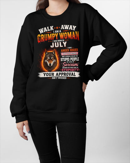 Grumpy Woman Shirt - I Am A Grumpy Woman Born In July Wolf Graphic Tee - Funny Sarcastic Women's Shirt (SKU2607-311-07) SUN07