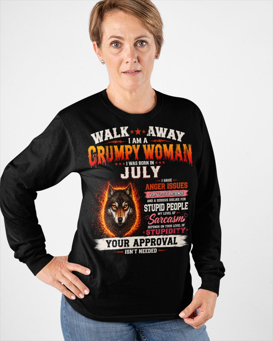Grumpy Woman Shirt - I Am A Grumpy Woman Born In July Wolf Graphic Tee - Funny Sarcastic Women's Shirt (SKU2607-311-07) SUN07