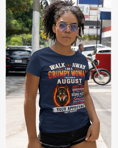Grumpy Woman Shirt - I Am A Grumpy Woman Born In August Wolf Graphic Tee - Funny Sarcastic Women's Shirt (SKU2607-311-08) SUN08