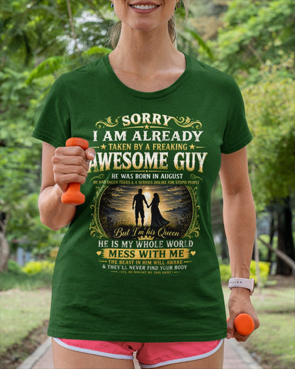 Awesome Guy Born In August - Funny Gift T-Shirt for Girlfriend or Wife - Anniversary, Birthday & Holiday Present from Boyfriend or Husband (SKU2607-285-08) - SUN08
