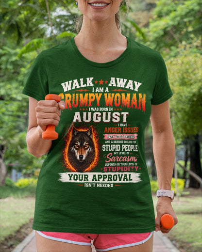 Grumpy Woman Shirt - I Am A Grumpy Woman Born In August Wolf Graphic Tee - Funny Sarcastic Women's Shirt (SKU2607-311-08) SUN08