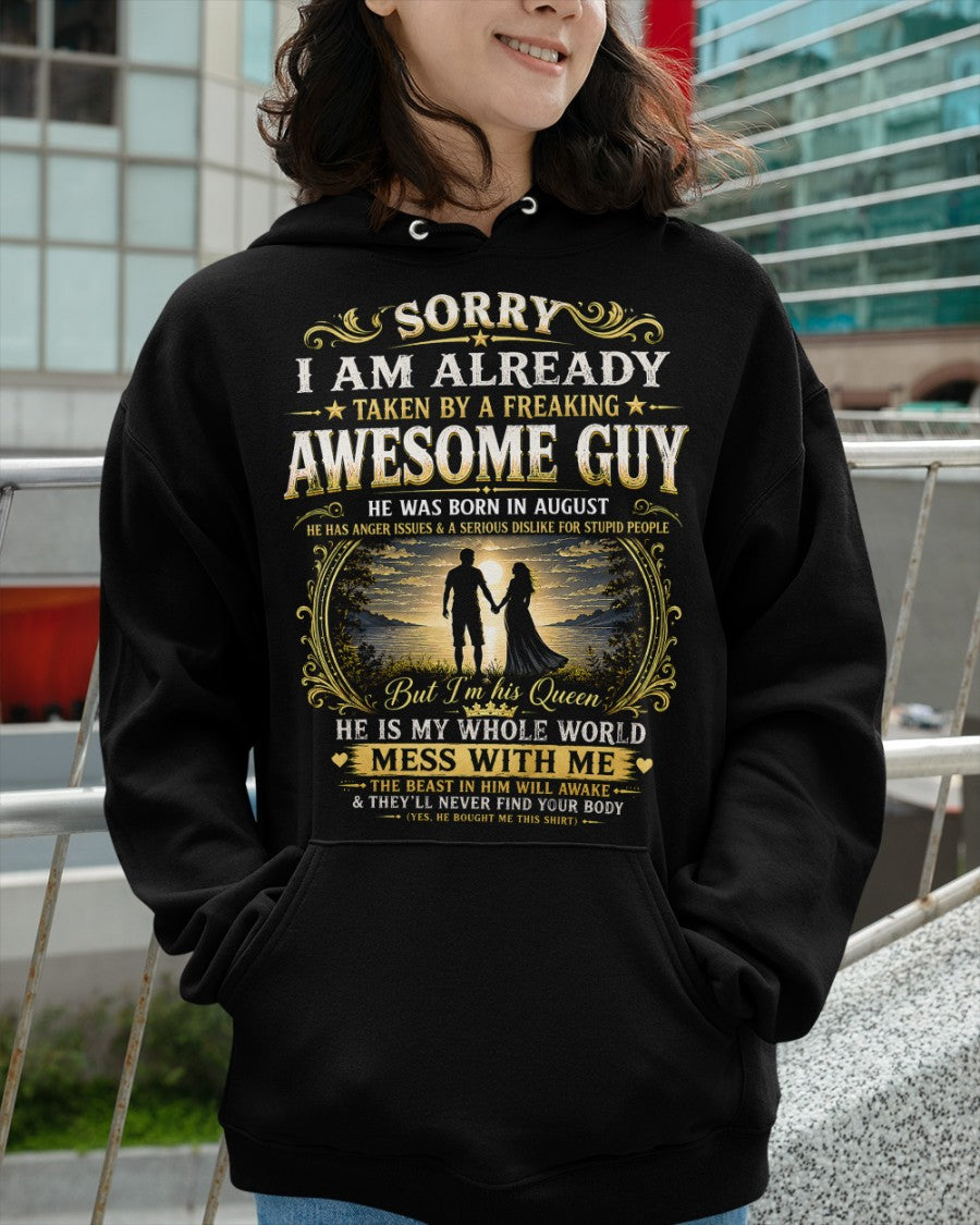 Awesome Guy Born In August - Funny Gift T-Shirt for Girlfriend or Wife - Anniversary, Birthday & Holiday Present from Boyfriend or Husband (SKU2607-285-08) - SUN08