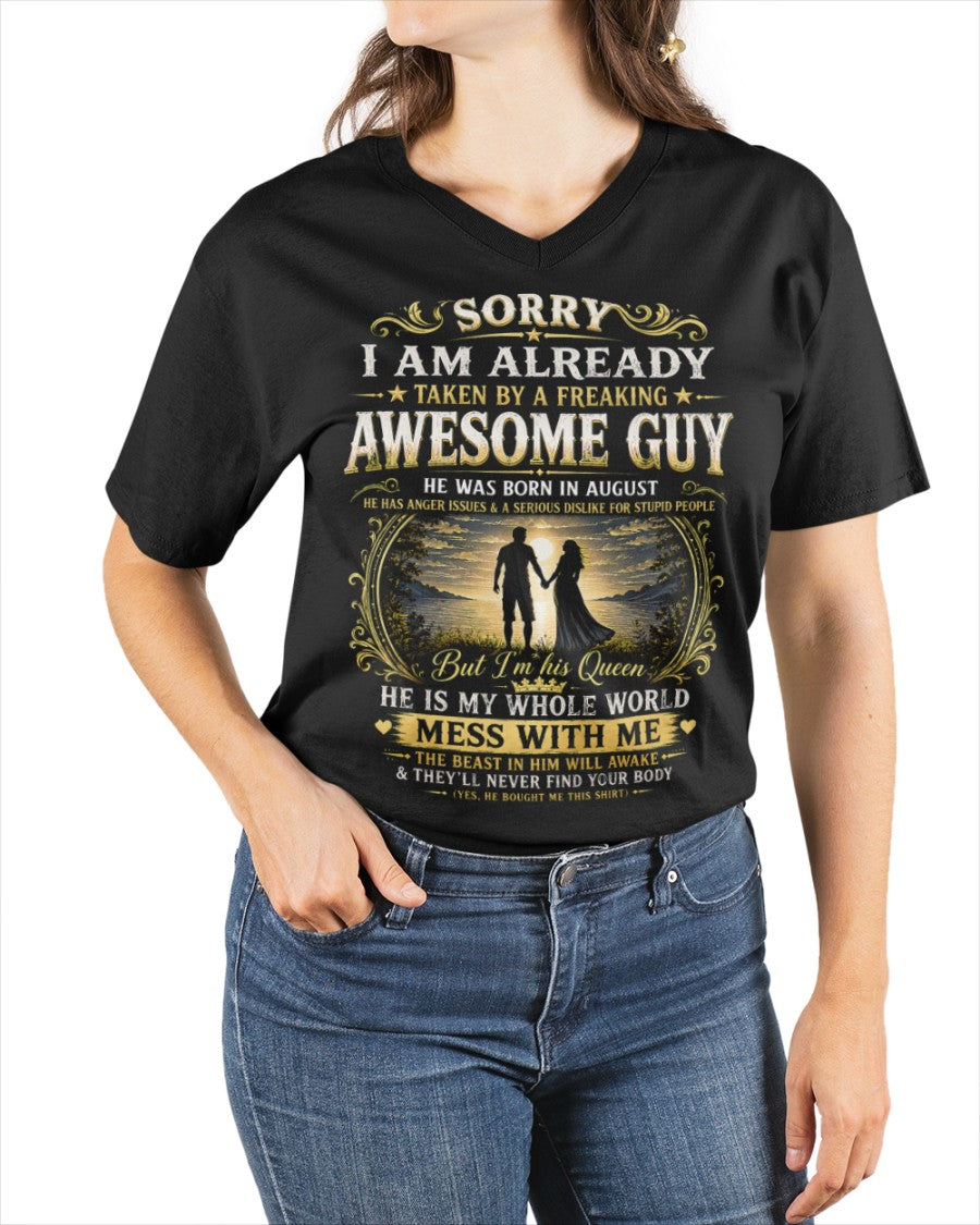 Awesome Guy Born In August - Funny Gift T-Shirt for Girlfriend or Wife - Anniversary, Birthday & Holiday Present from Boyfriend or Husband (SKU2607-285-08) - SUN08