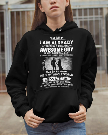 August - Funny Gift T-Shirt for Girlfriend or Wife - Anniversary, Birthday & Holiday Present from Boyfriend or Husband (SKU11-50-08) - SUN08