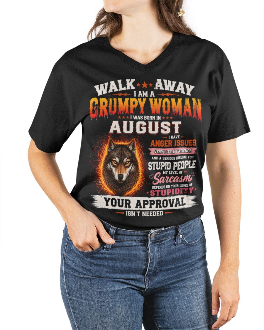 Grumpy Woman Shirt - I Am A Grumpy Woman Born In August Wolf Graphic Tee - Funny Sarcastic Women's Shirt (SKU2607-311-08) SUN08