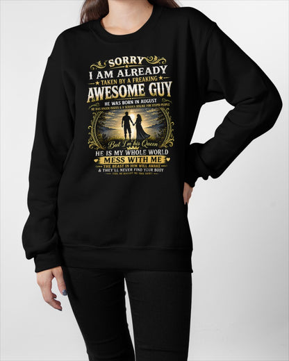 Awesome Guy Born In August - Funny Gift T-Shirt for Girlfriend or Wife - Anniversary, Birthday & Holiday Present from Boyfriend or Husband (SKU2607-285-08) - SUN08