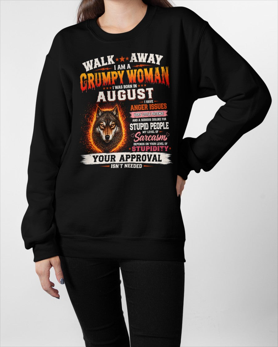 Grumpy Woman Shirt - I Am A Grumpy Woman Born In August Wolf Graphic Tee - Funny Sarcastic Women's Shirt (SKU2607-311-08) SUN08