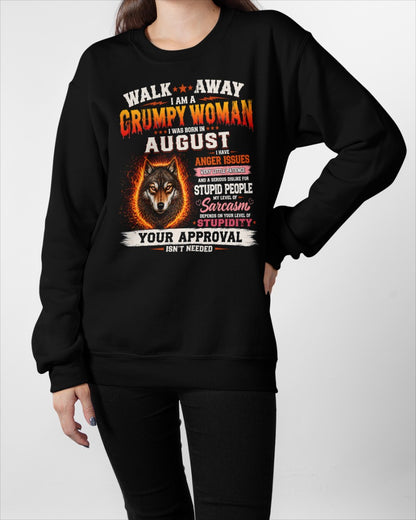 Grumpy Woman Shirt - I Am A Grumpy Woman Born In August Wolf Graphic Tee - Funny Sarcastic Women's Shirt (SKU2607-311-08) SUN08