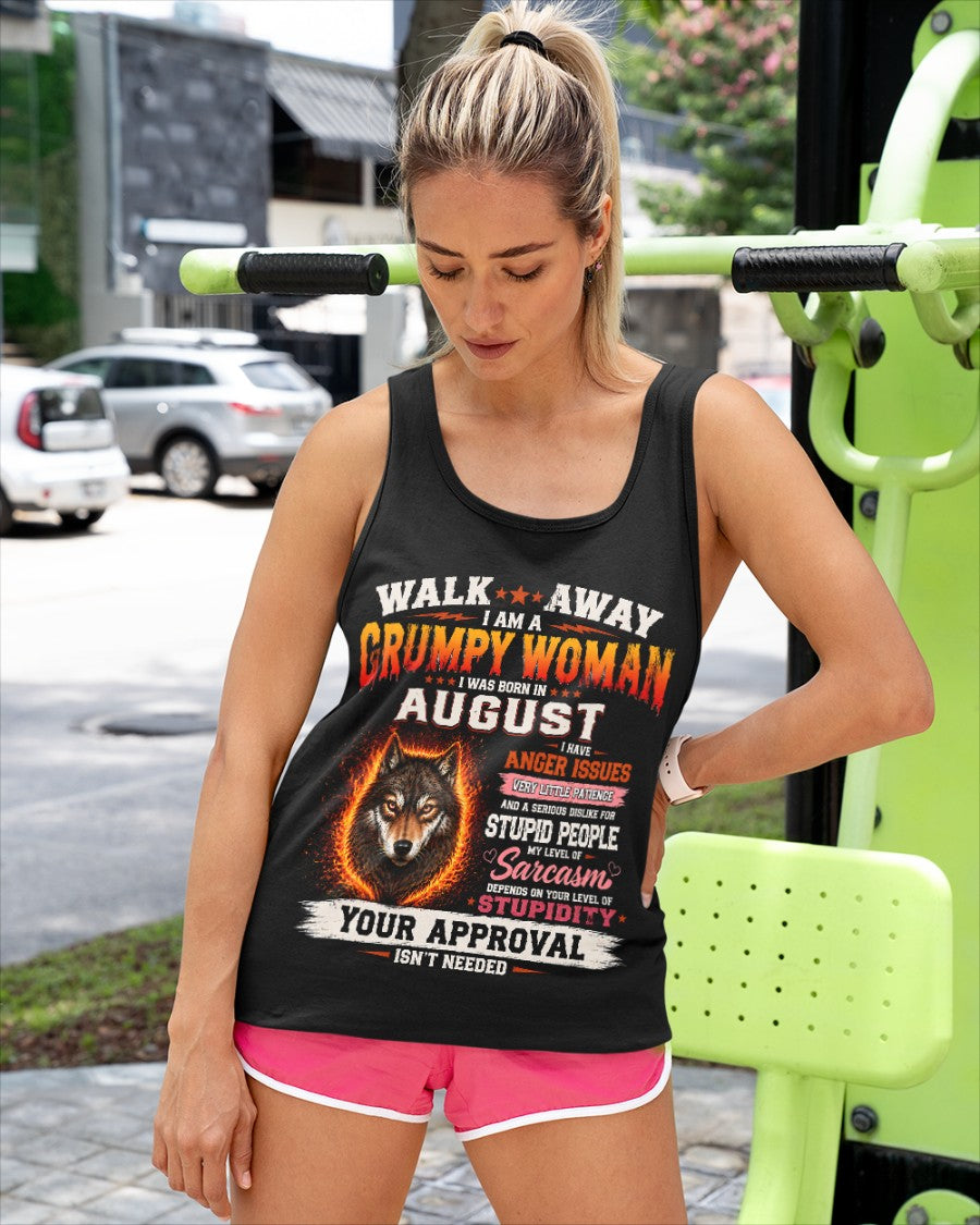 Grumpy Woman Shirt - I Am A Grumpy Woman Born In August Wolf Graphic Tee - Funny Sarcastic Women's Shirt (SKU2607-311-08) SUN08