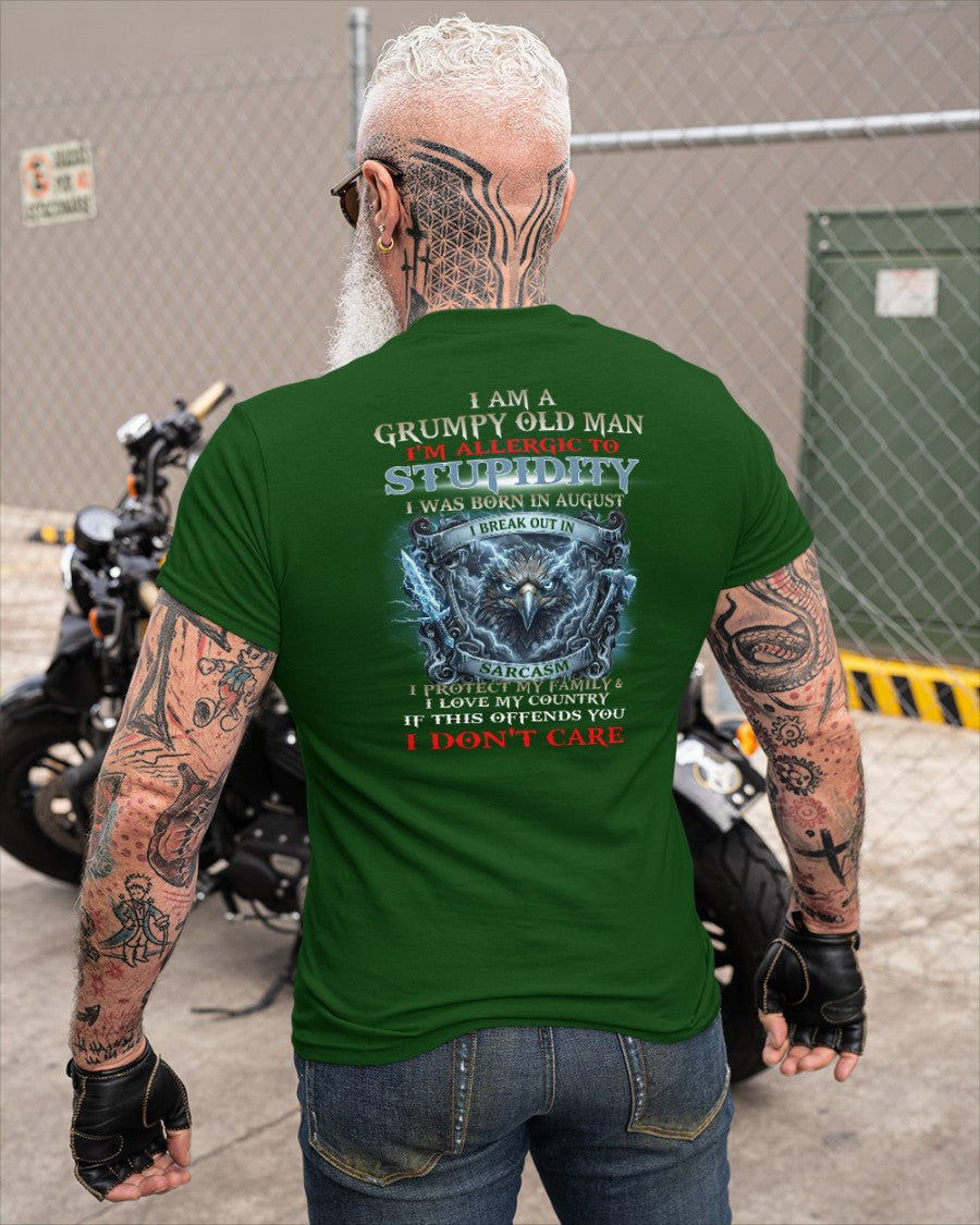 Grumpy Old August Man Shirt - I'm Allergic To Stupidity Funny Sarcasm Tee (SKU2604-226-08) - SUN08