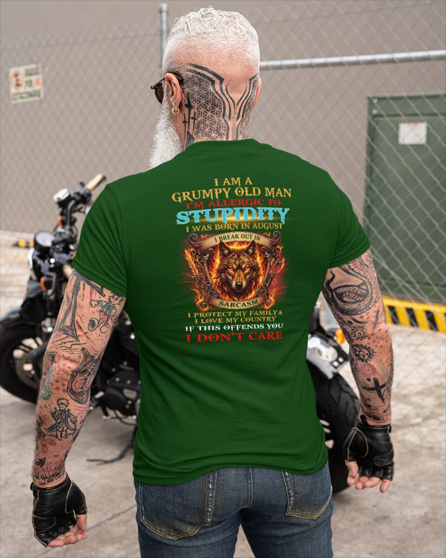 Grumpy Old August Man Shirt - I'm Allergic To Stupidity Funny Sarcasm Tee (SKU2604-228-08) - SUN08