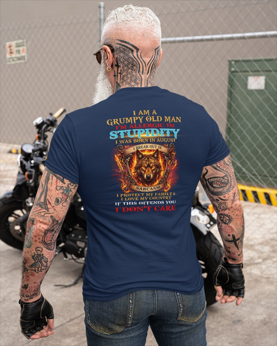 Grumpy Old August Man Shirt - I'm Allergic To Stupidity Funny Sarcasm Tee (SKU2604-228-08) - SUN08
