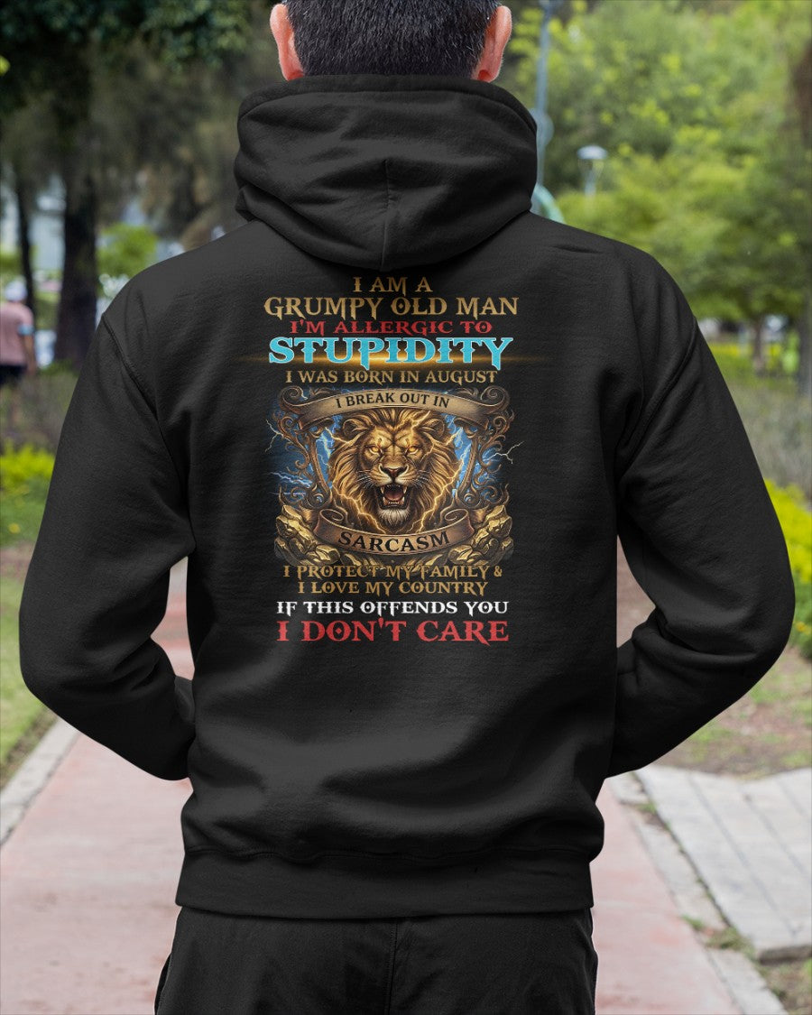 Grumpy Old August Man Shirt - I'm Allergic To Stupidity Funny Sarcasm Tee (SKU2604-224-08) - SUN08