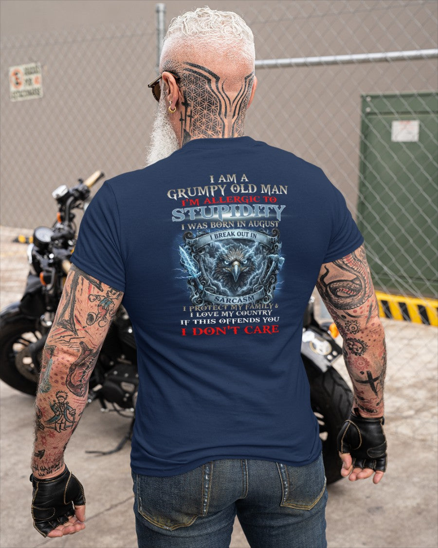 Grumpy Old August Man Shirt - I'm Allergic To Stupidity Funny Sarcasm Tee (SKU2604-226-08) - SUN08