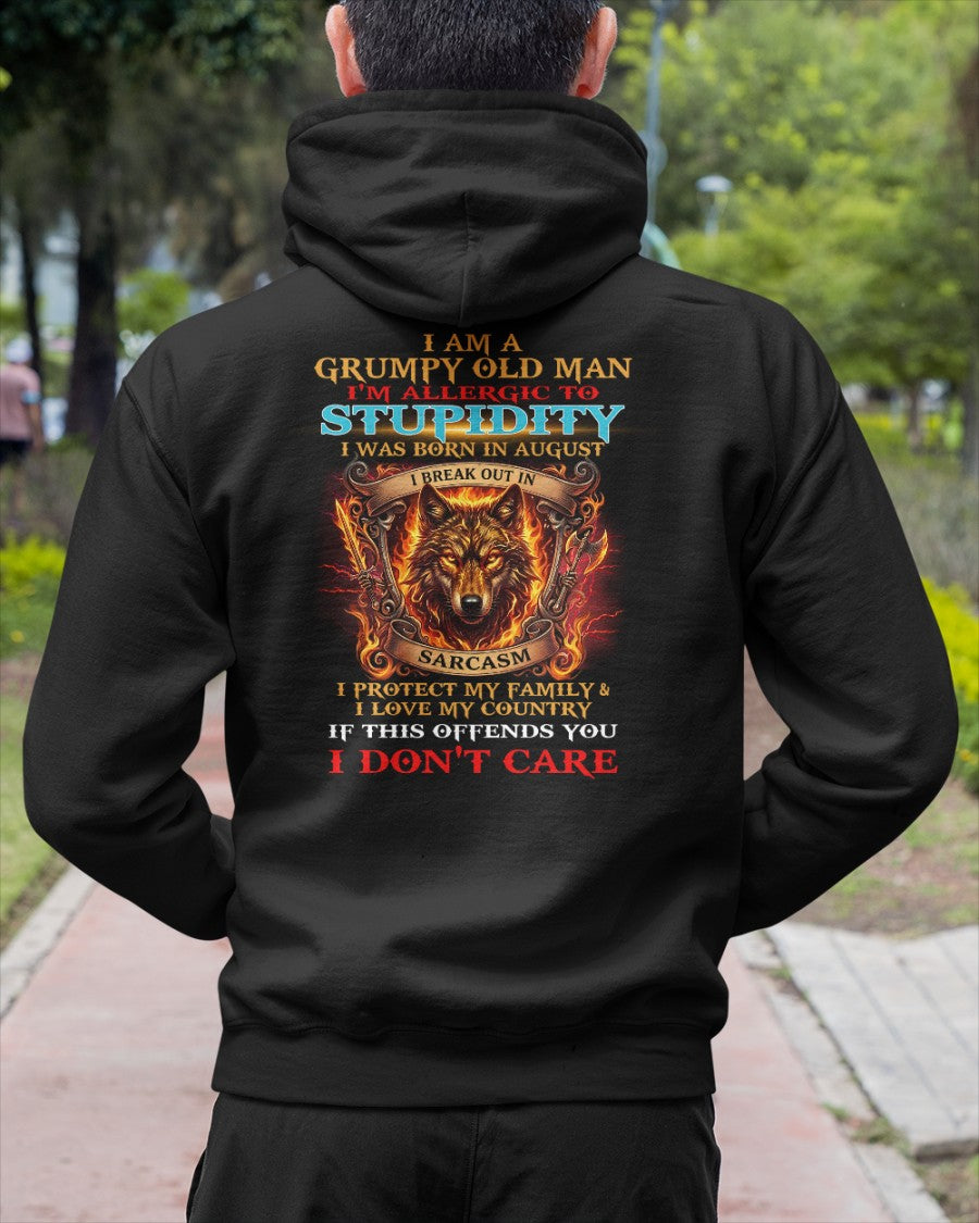 Grumpy Old August Man Shirt - I'm Allergic To Stupidity Funny Sarcasm Tee (SKU2604-228-08) - SUN08