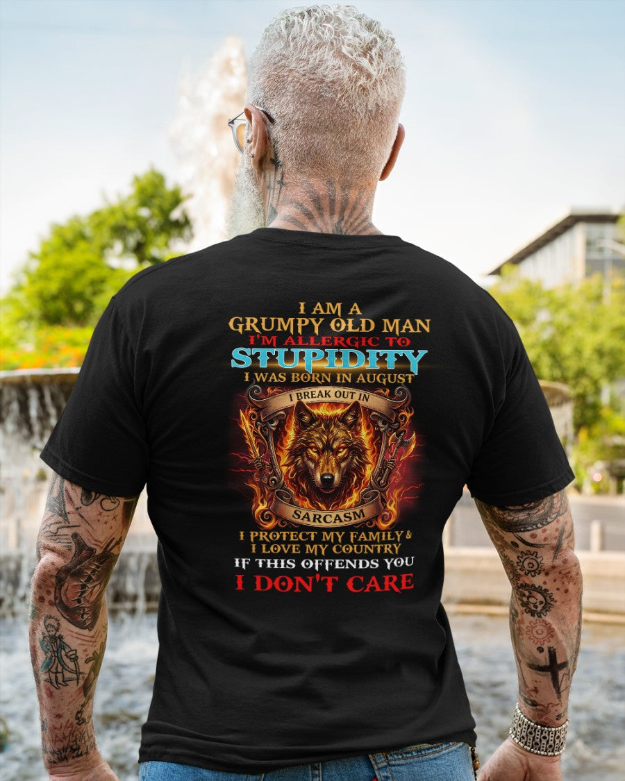 Grumpy Old August Man Shirt - I'm Allergic To Stupidity Funny Sarcasm Tee (SKU2604-228-08) - SUN08