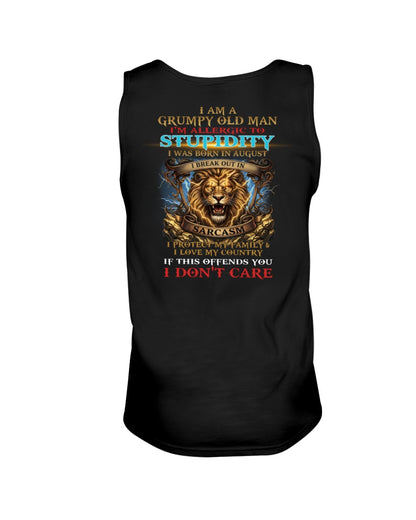 Grumpy Old August Man Shirt - I'm Allergic To Stupidity Funny Sarcasm Tee (SKU2604-224-08) - SUN08