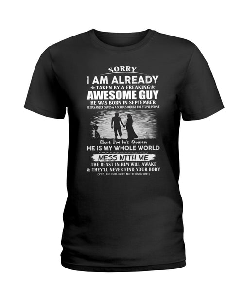 September - Funny Gift T-Shirt for Girlfriend or Wife - Anniversary, Birthday & Holiday Present from Boyfriend or Husband (SKU11-50-09) - SUN09
